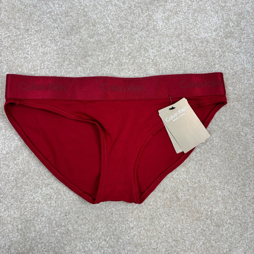 Calvin Klein Modern Cotton Red Bikini Underwear Logo Waistband QF7999-600 Small